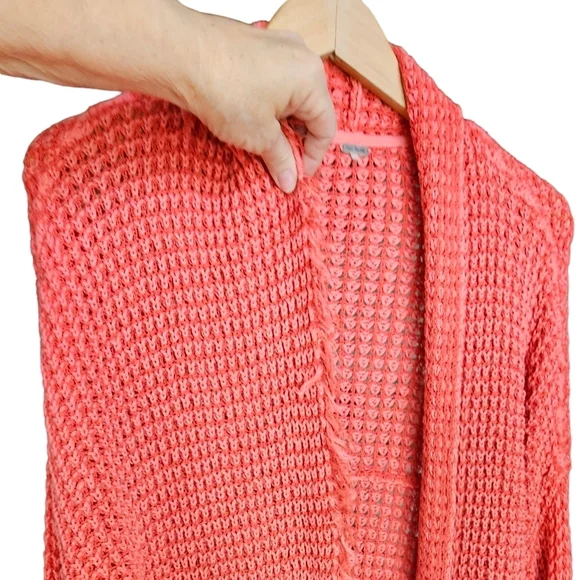 Free People "I'll Be Around" Coral Woven Silk Blend Fringe Open Cardigan - Picture 12 of 13